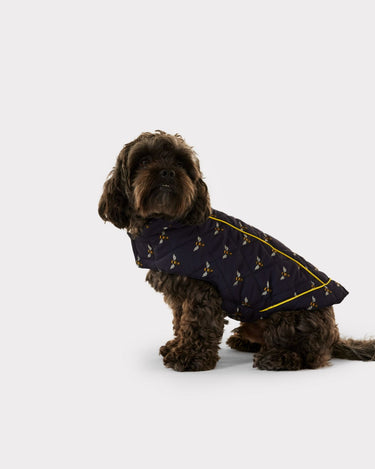 Bee Print Dogs Quilted Puffer Jacket - Navy